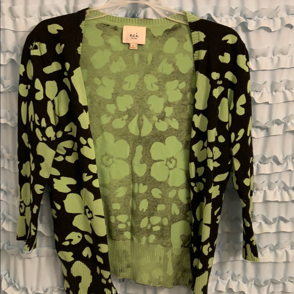 Black and green floral cardigan. Size small